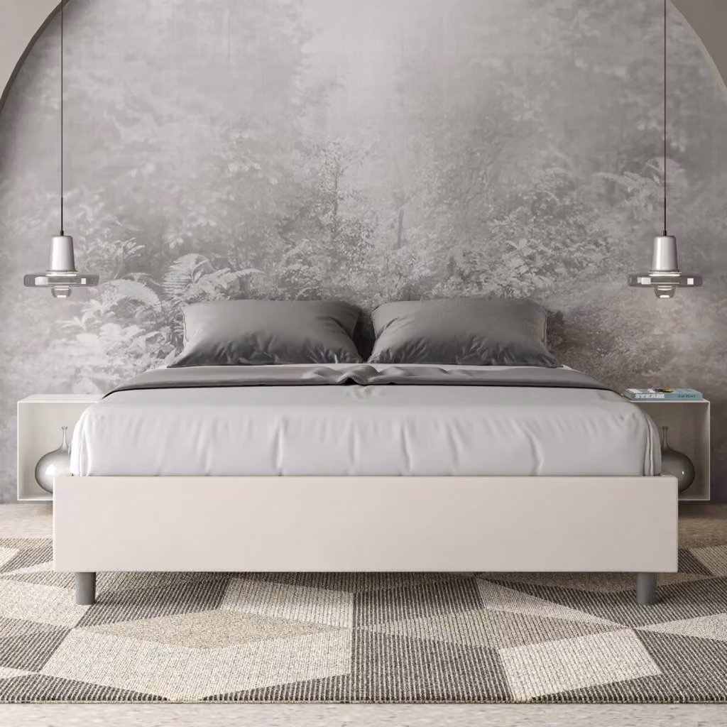 Letto Matrimoniale con Contenitore e Rete con Alzata Giordanoshop Imbottito in Similpelle Bianco L: 160 cm, P: 210 cm – 2