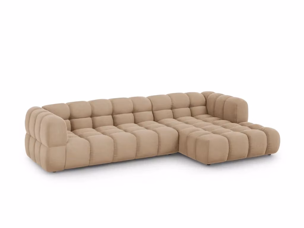 Divano angolare modulare Sky di Cosmopolitan Design, modello a 4 posti con orientamento destro, rivestimento in velluto color sabbia, L: 300 cm, P: 162 cm, H: 75 cm – 2