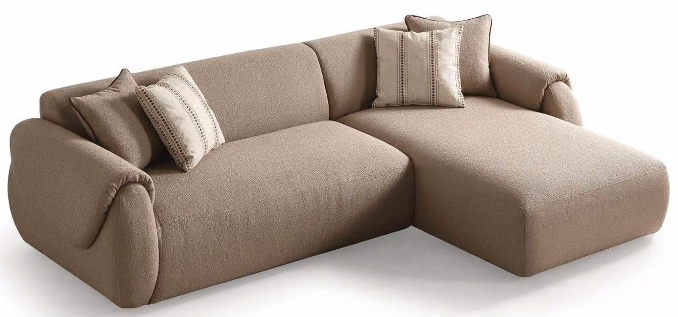 Divano ad angolo a forma di "L", color marrone, stile moderno, ideale per il soggiorno, comodo e confortevole