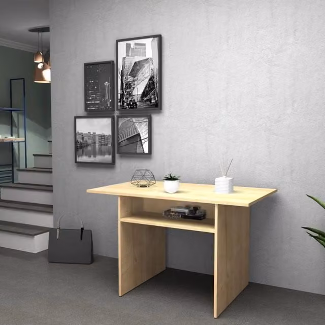 Consolle allungabile e ripiegabile Ikebana in rovere marrone con piano in MDF laminato