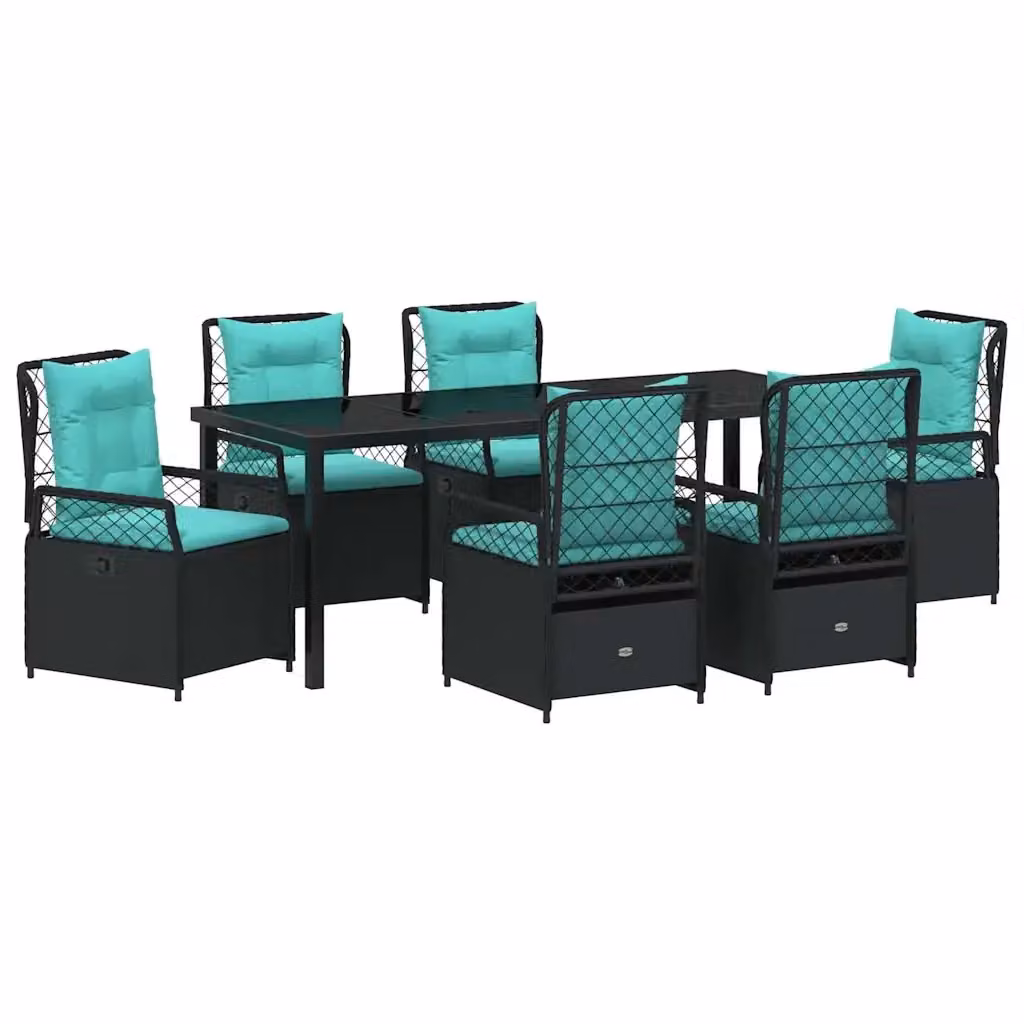 Set da pranzo per giardino e terrazzo vidaXL in polyrattan nero con tavolo in vetro e 7 pezzi – 2