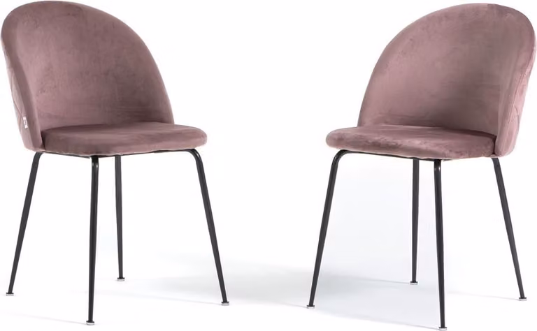 Set di 2 sedie da pranzo imbottite, gambe in metallo, design elegante per cucina, sala da pranzo, bar e ristoranti SARA - rosa chiaro/grigio scuro