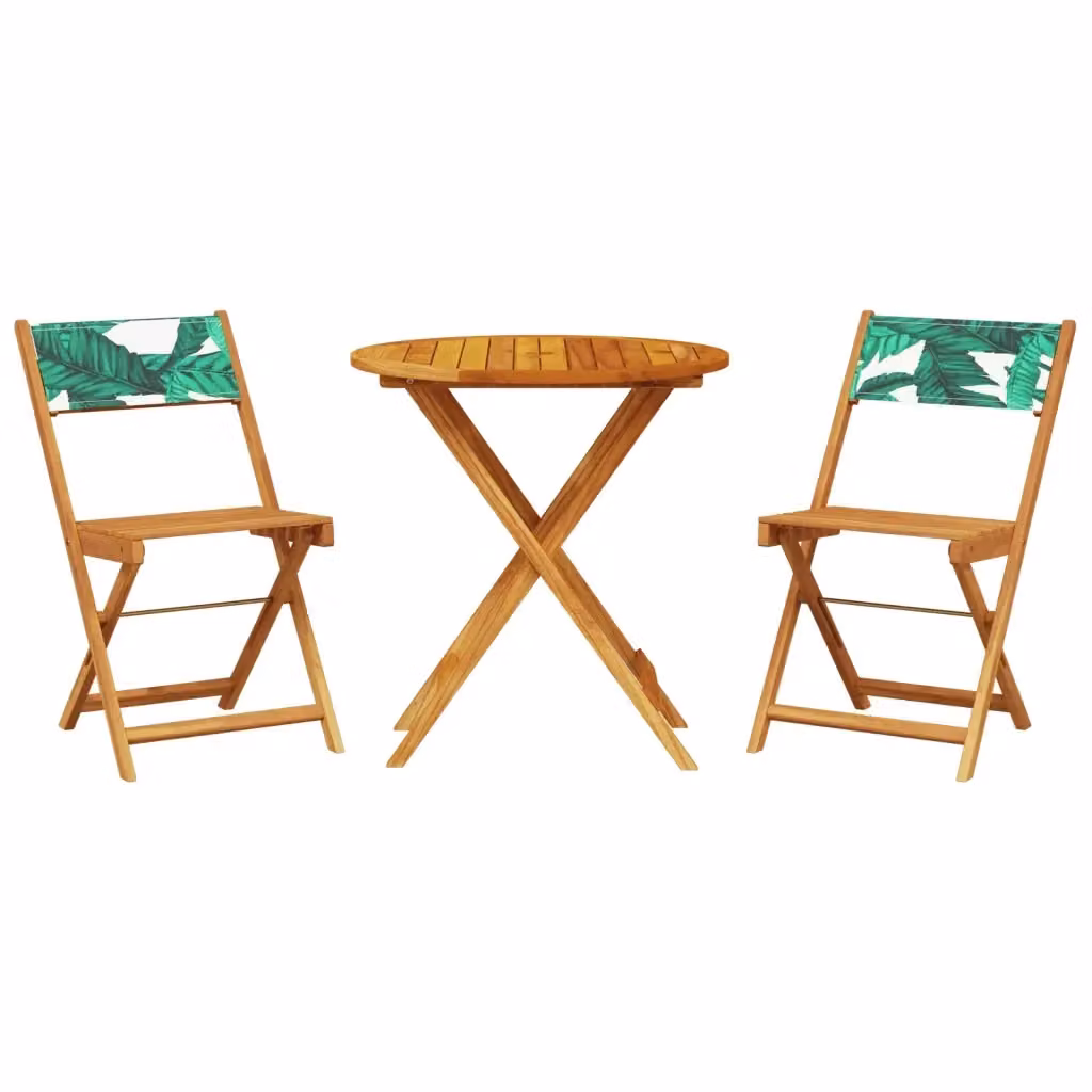 Set da Bistrot vidaXL 3 pz in Legno di Acacia con Motivo Floreale Verde e Marrone L/P/H: 75 x 70 x 35 cm – 2