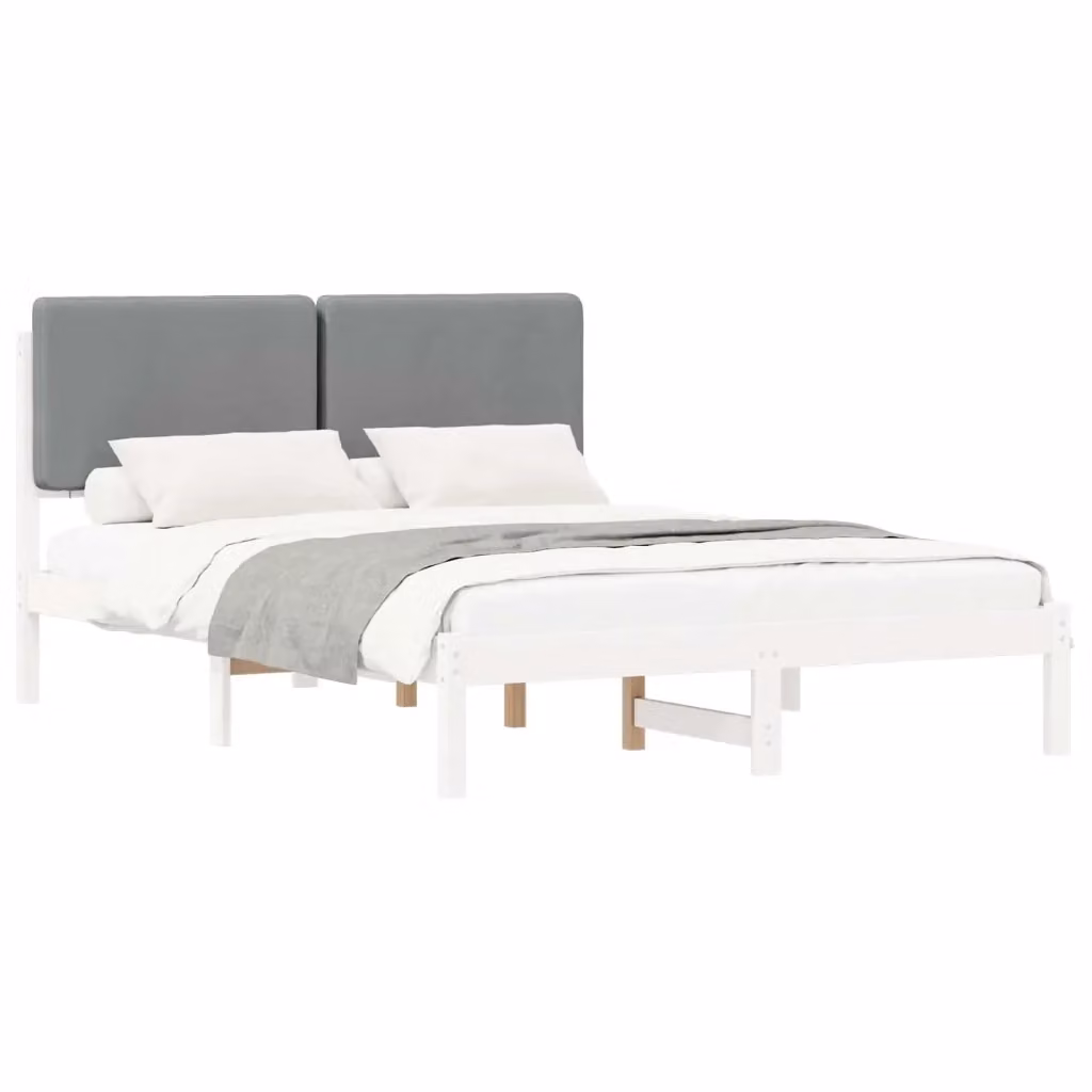 Letto con testiera rivestita vidaXL in legno di pino e tessuto, Grigio, L: 140 cm, P: 190 cm – 2