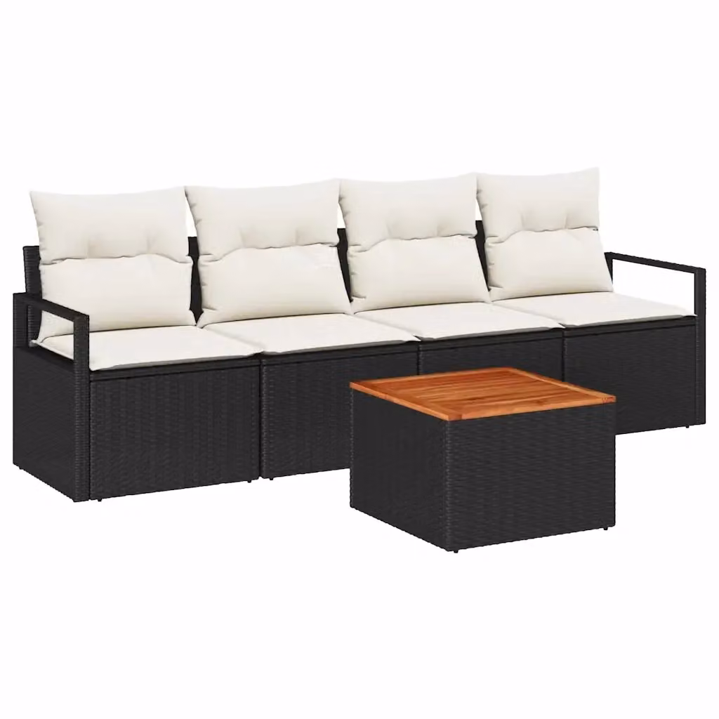 Set Divano da Giardino Moderno vidaXL 5 Pezzi Nero con Cuscini e Tavolino in Polyrattan e Acciaio – 2