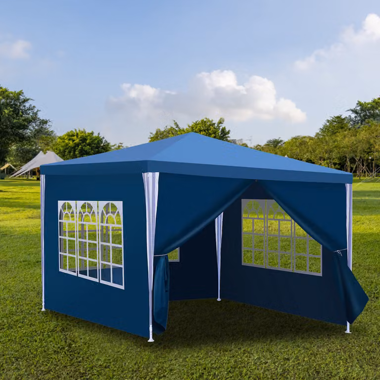 Clanmacy gazebo 3x3m blu con pareti laterali tenda party protezione UV per giardino esterno campeggio