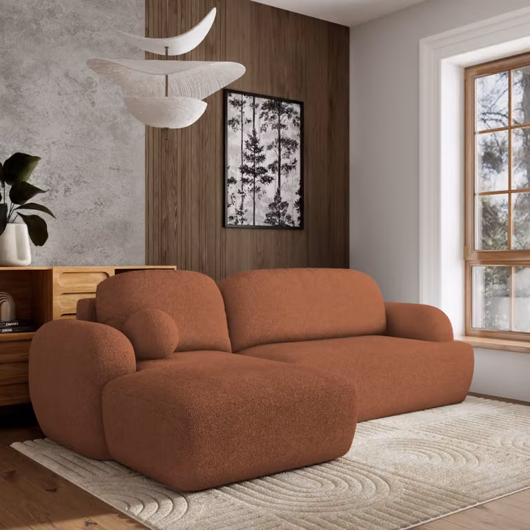 Divano angolare Masseno MODENZA N L-S con funzione letto a L, divano con box letto, divano da salotto, divano, divano letto, set di divani, arancione, ORA O MAI PIÙ 54