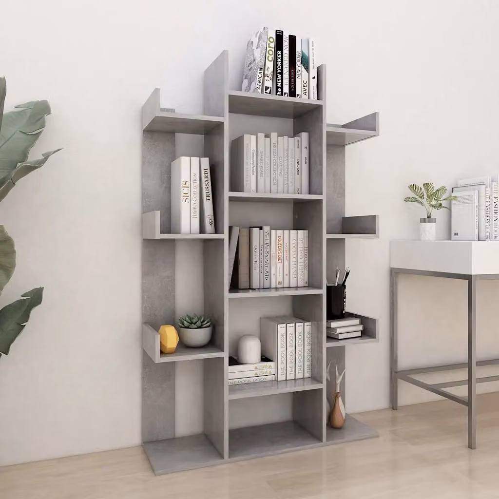 Libreria moderna vidaXL in legno e MDF grigio cemento, L 86 cm x P 25,5 cm x H 140 cm