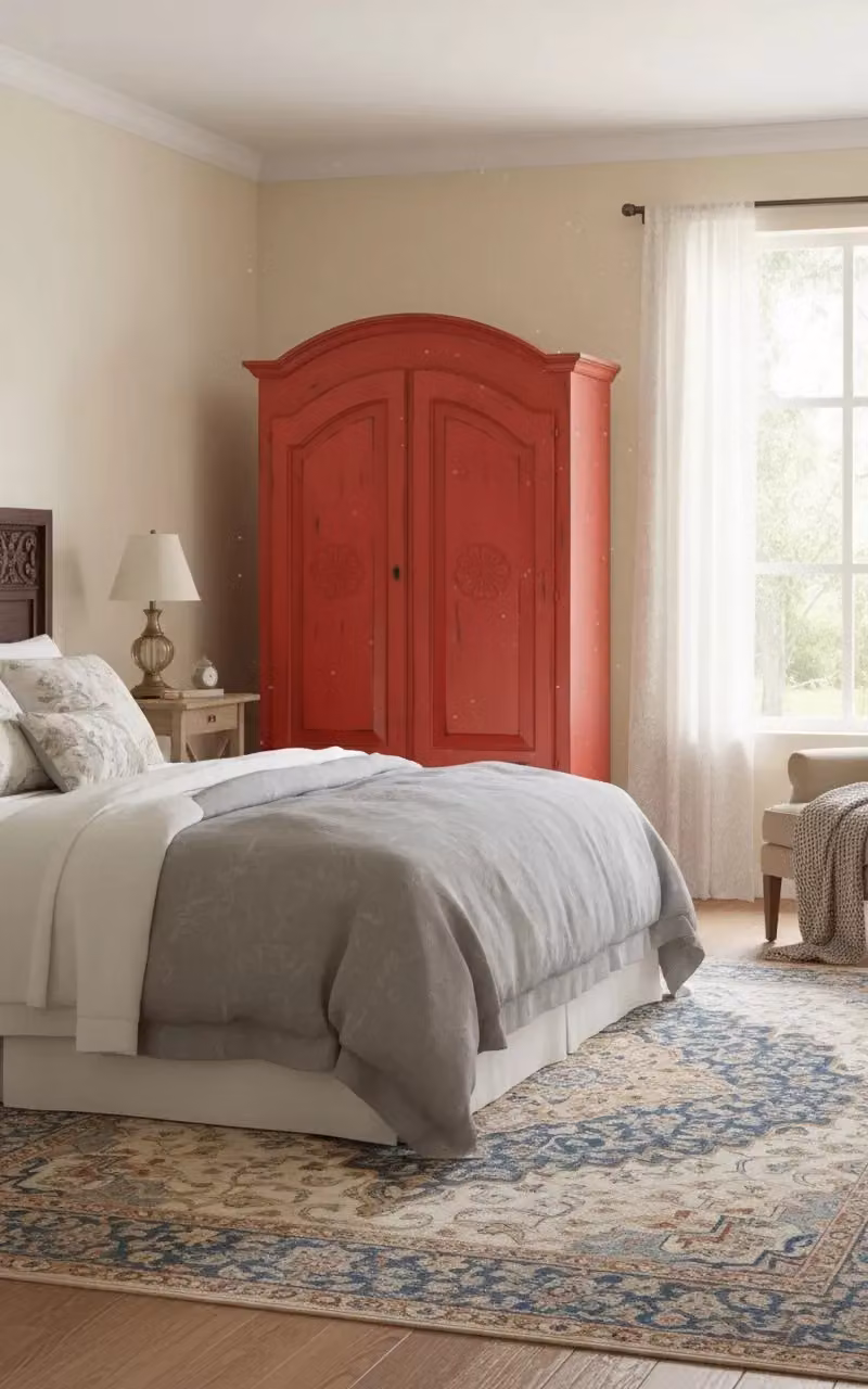 Armadio Shabby Chic a 2 Ante con Cassetti Integrati Mobili 2G Rosso L: 125 cm, P: 61 cm, H: 200 cm – 2