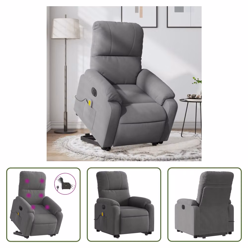 The Living Store Poltrona massaggiante Stand-up Aid elettrica Grigio scuro