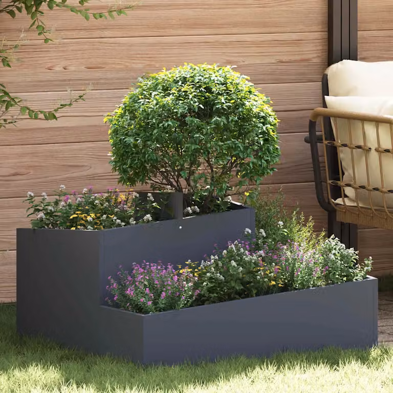 Vaso da giardino vidaXL in metallo colore antracite L: 80 cm, P: 80 cm, H: 50 cm