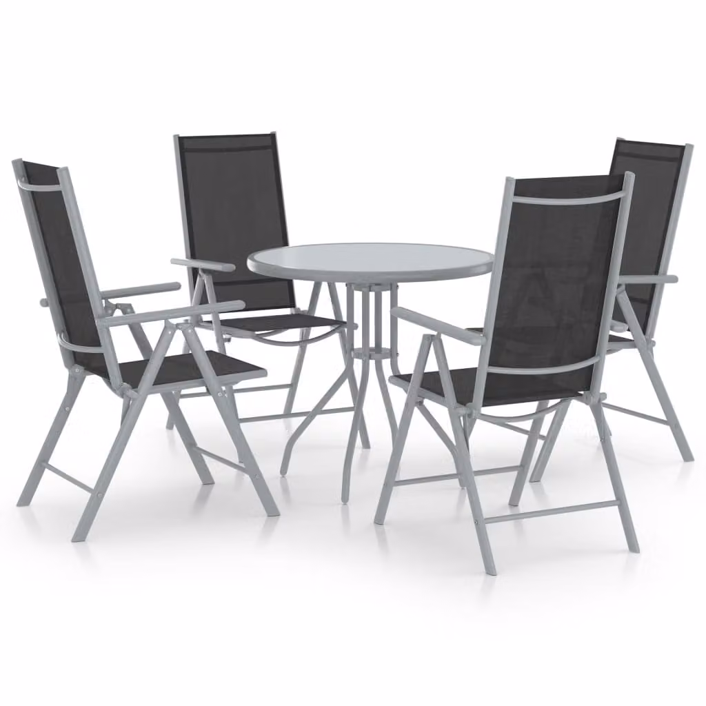 set da pranzo da giardino 5 pezzi in alluminio e textilene argento