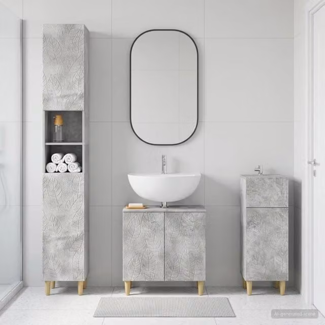 Set di armadietti da bagno in 3 pezzi DELFT Grigio Cemento 3417867