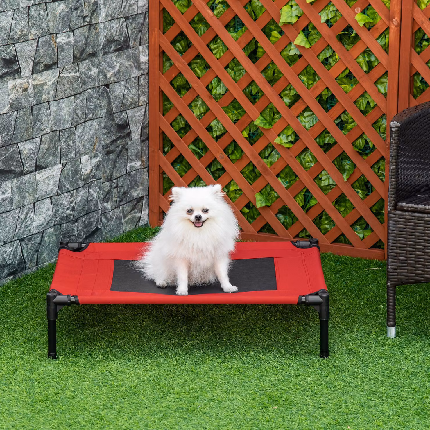 Cuccia estiva PawHut Aosom per cani da interno ed esterno, lettino rialzato in metallo e tessuto, Rosso e Nero, L 76 cm x P 61 cm x H 18 cm – 2