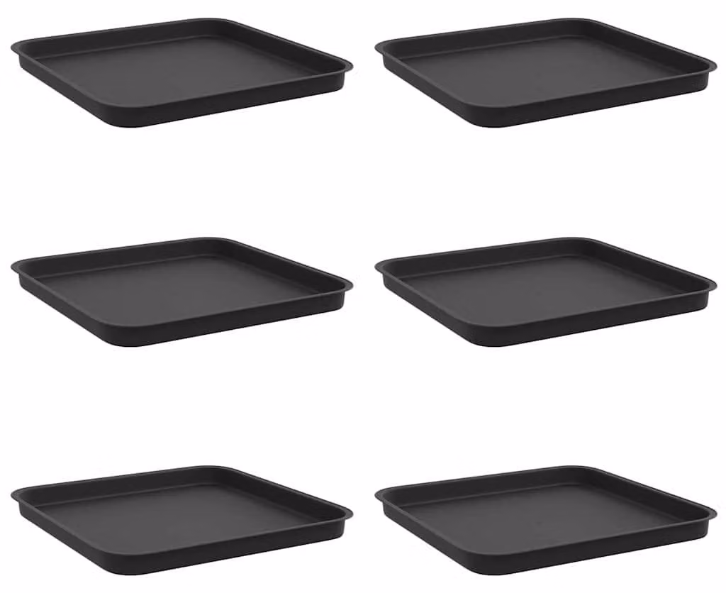 Vassoio Quadrato per Fiori 6 pcs Nero 32 x 32 x 2,5 cm Plastica