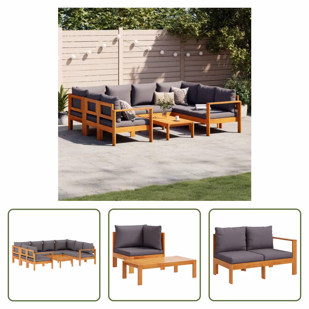 The Living Store Set di divani da giardino 6 pezzi con cuscini in legno massiccio di acacia