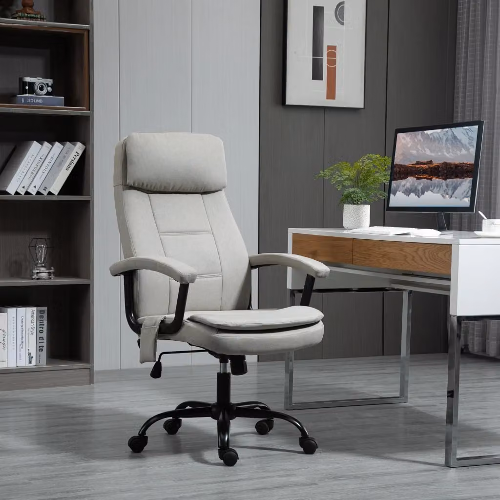 Sedia da ufficio ergonomica reclinabile Minimal beige con poggiatesta e braccioli – 2