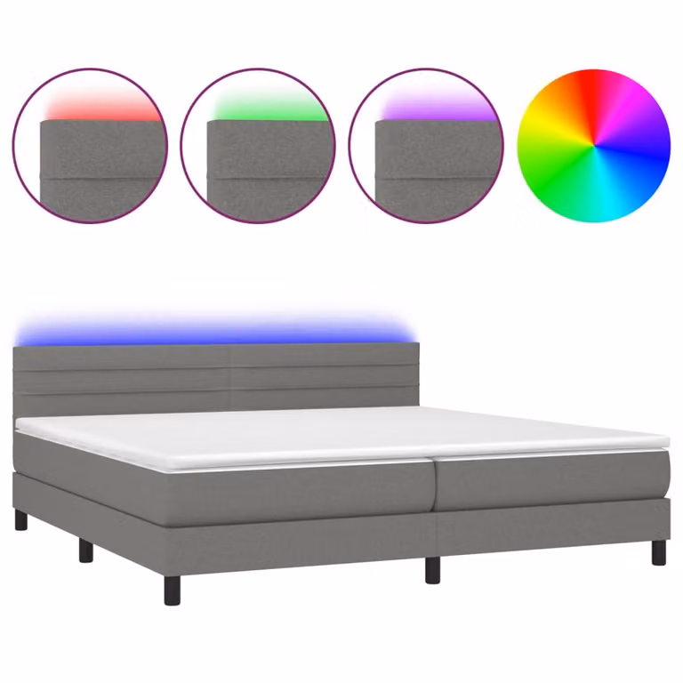 Letto a Molle Materasso e LED Grigio Scuro 200x200cm in Tessuto