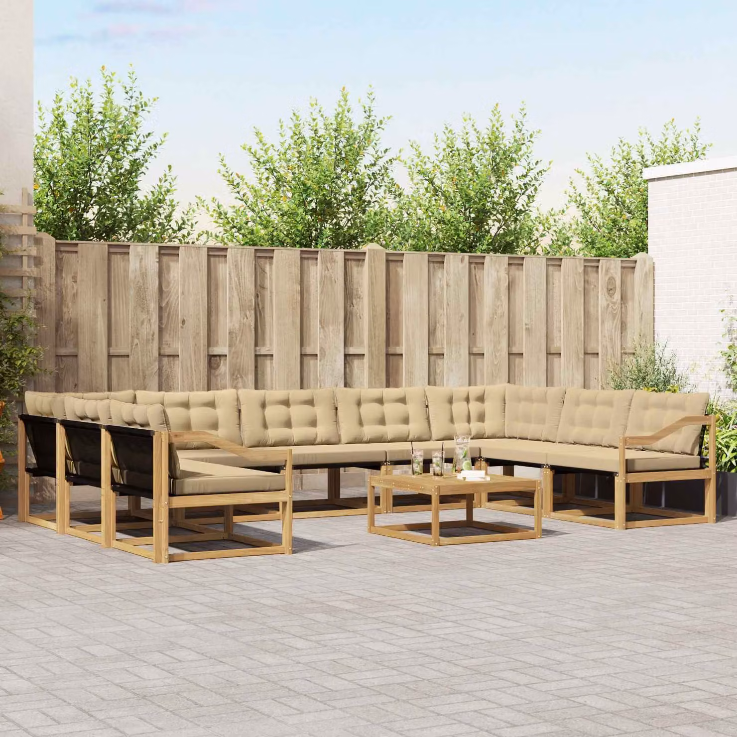 Set di divani da esterno vidaXL 10 pezzi in legno di acacia con cuscini Bianco e Beige