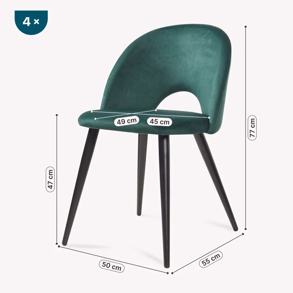 Set di 4 sedie da sala da pranzo imbottite Karijoki en.casa in velluto verde scuro e nero – 2