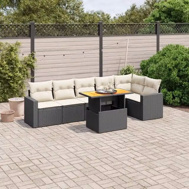 Set Divani da Giardino con Cuscini 7pz Nero Polyrattan 3271322