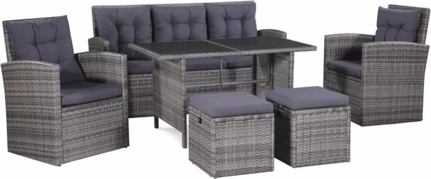 vidaXL Set di divani da giardino in polirattan 6 pezzi con tavolo e sgabello