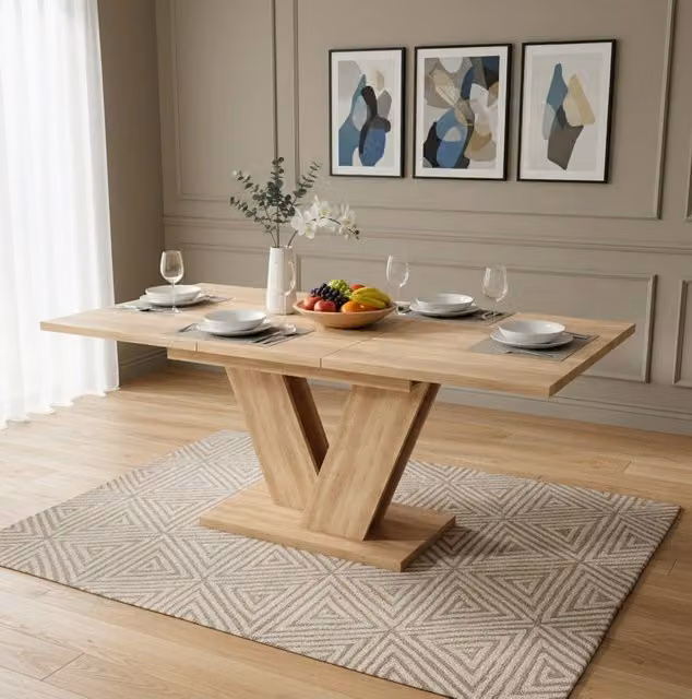 Tavolo da Pranzo Allungabile 140-180x80 cm con Piano in MDF, Gambe a V, Colore Rovere