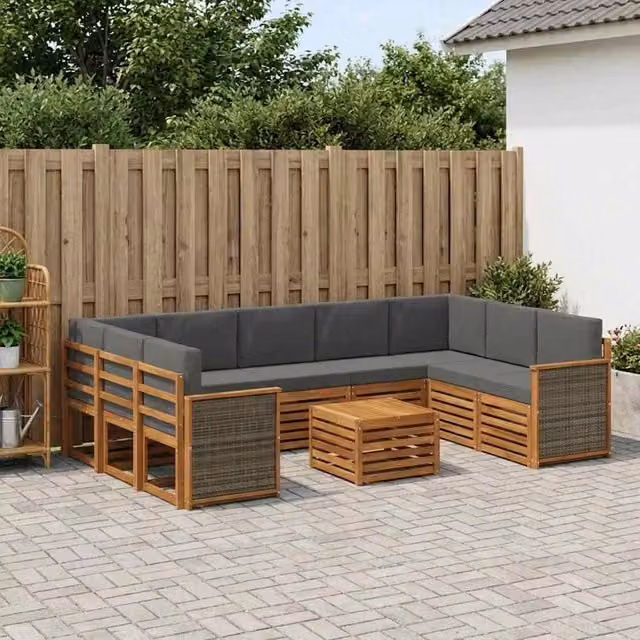 Set di divani da esterno vidaXL in legno di acacia con cuscini, beige e antracite – 1