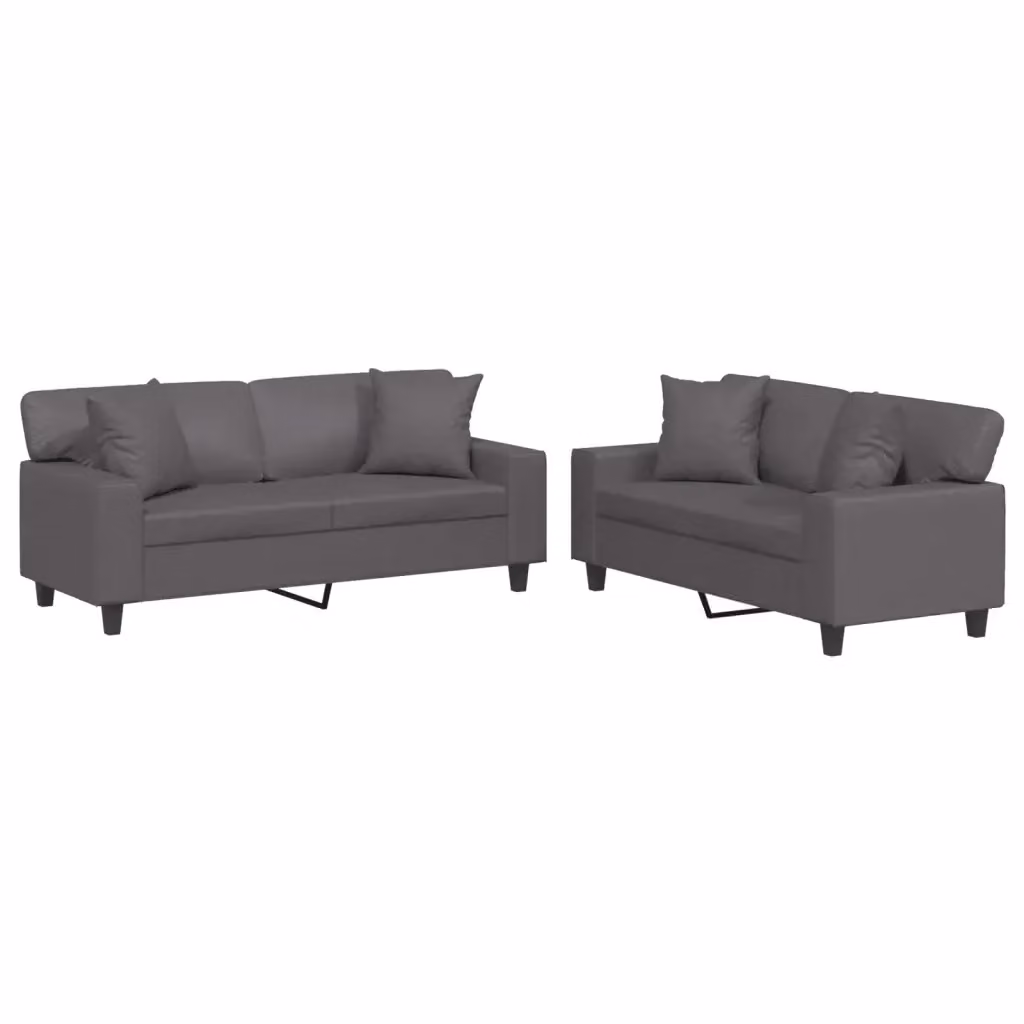 Set di 2 divani vidaXL in similpelle grigia con cuscini per soggiorno in stile moderno – 2