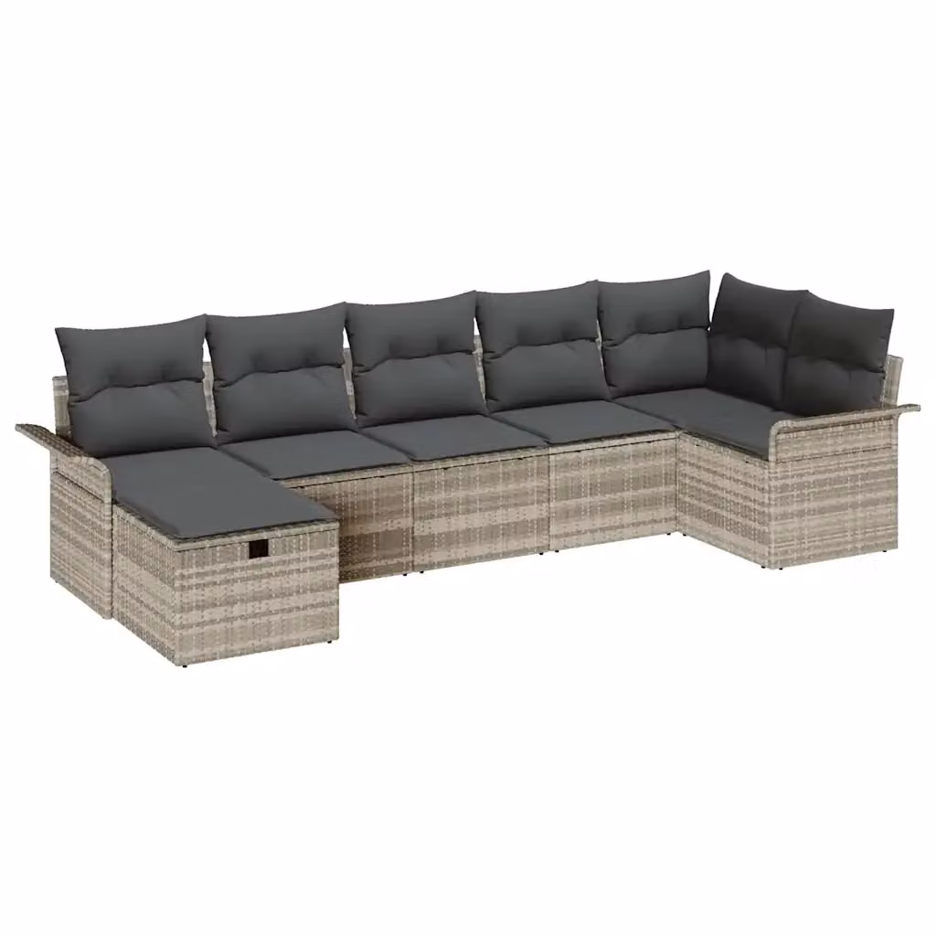 Set Divano da Giardino vidaXL 7 Pezzi in Poly Rattan Grigio con Cuscini e Struttura in Acciaio Verniciato a Polvere – 2