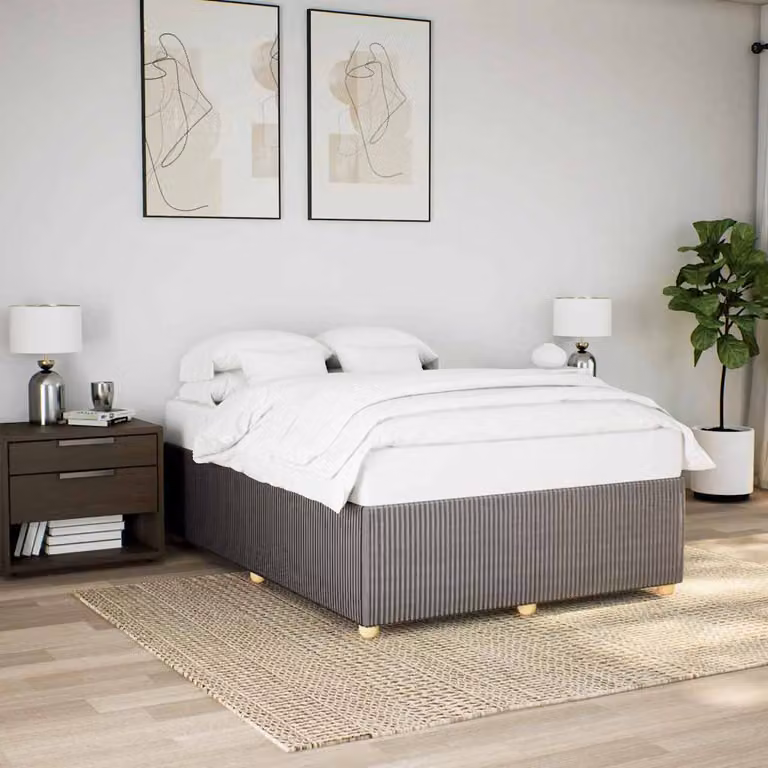 Giroletto vidaXL senza materasso in tessuto beige e grigio con struttura in legno e doghe, L/P/H: 140 x 200 cm