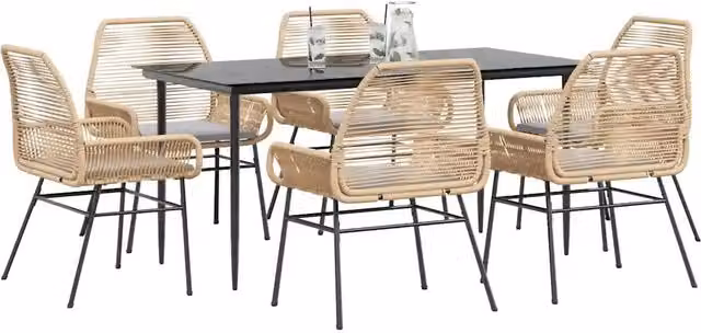 Set Pranzo da Giardino 7pz con Cuscini Marrone Polyrattan Vetro 3334475