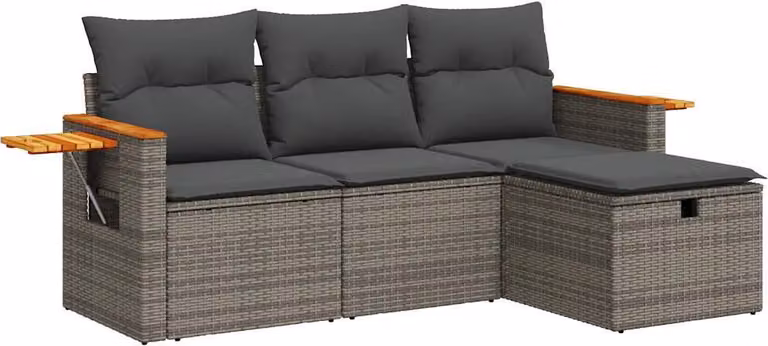 Set Divani da Giardino 4 pz con Cuscini in Polyrattan Grigio