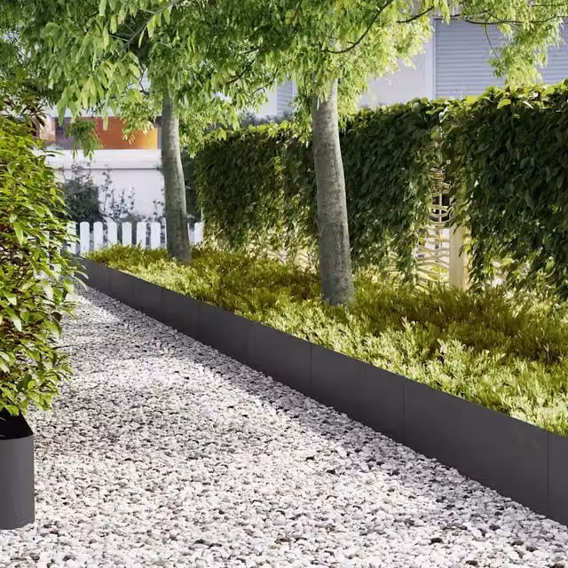 Set di 50 bordure per prato vidaXL in acciaio nero, L: 100 cm, H: 30 cm, P: 0,05 cm