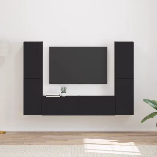 Set mobile TV 6 pz-Credenza per TV Nero Legno multistrato 872221