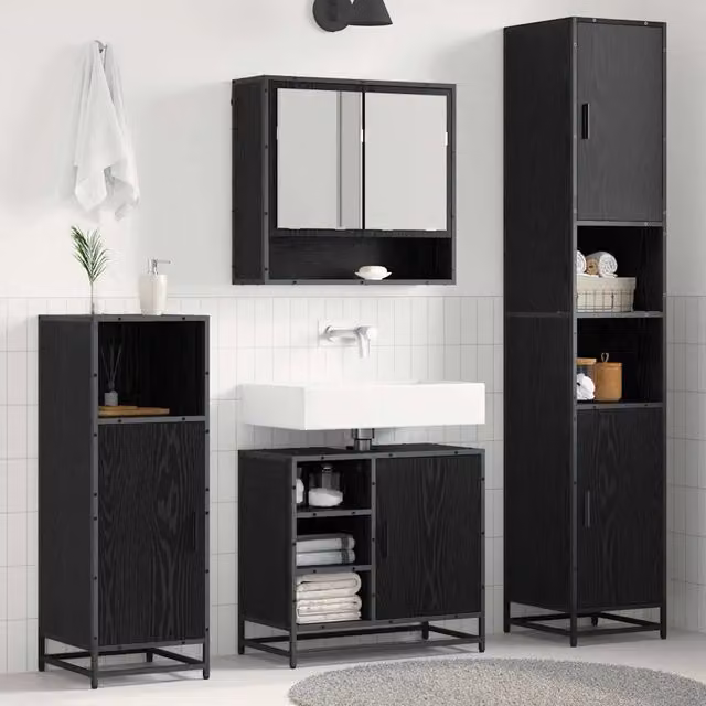 Set di mobili per il bagno 4 pz Rovere Nero 3402392