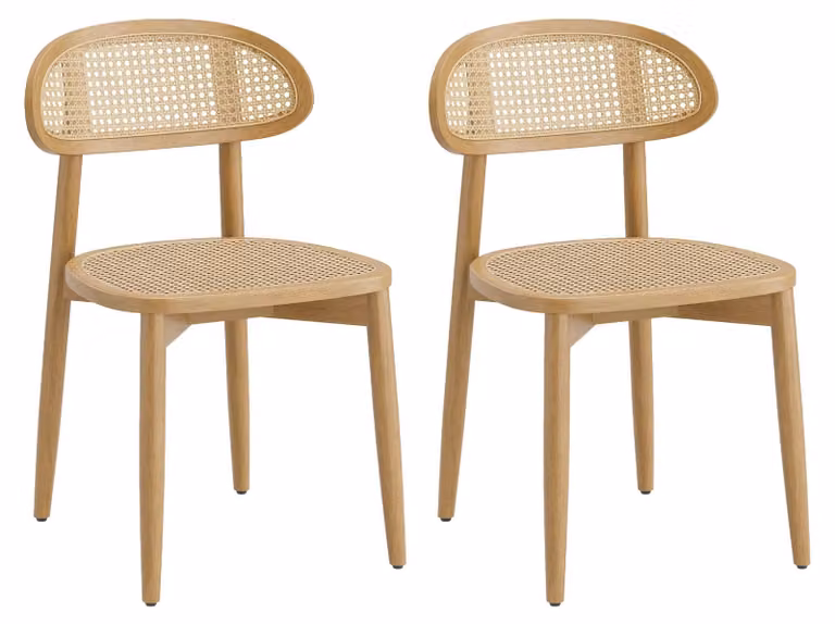 Set di 2 sedie da pranzo in rattan sintetico intrecciato, con schienale curvo ergonomico, struttura in legno massello, stile vintage moderno, disponibili in diversi colori