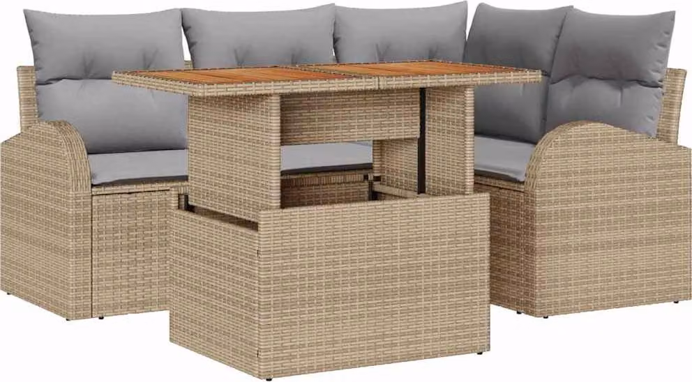 Set Divano da Giardino 5 pcs Beige Poly Rattan