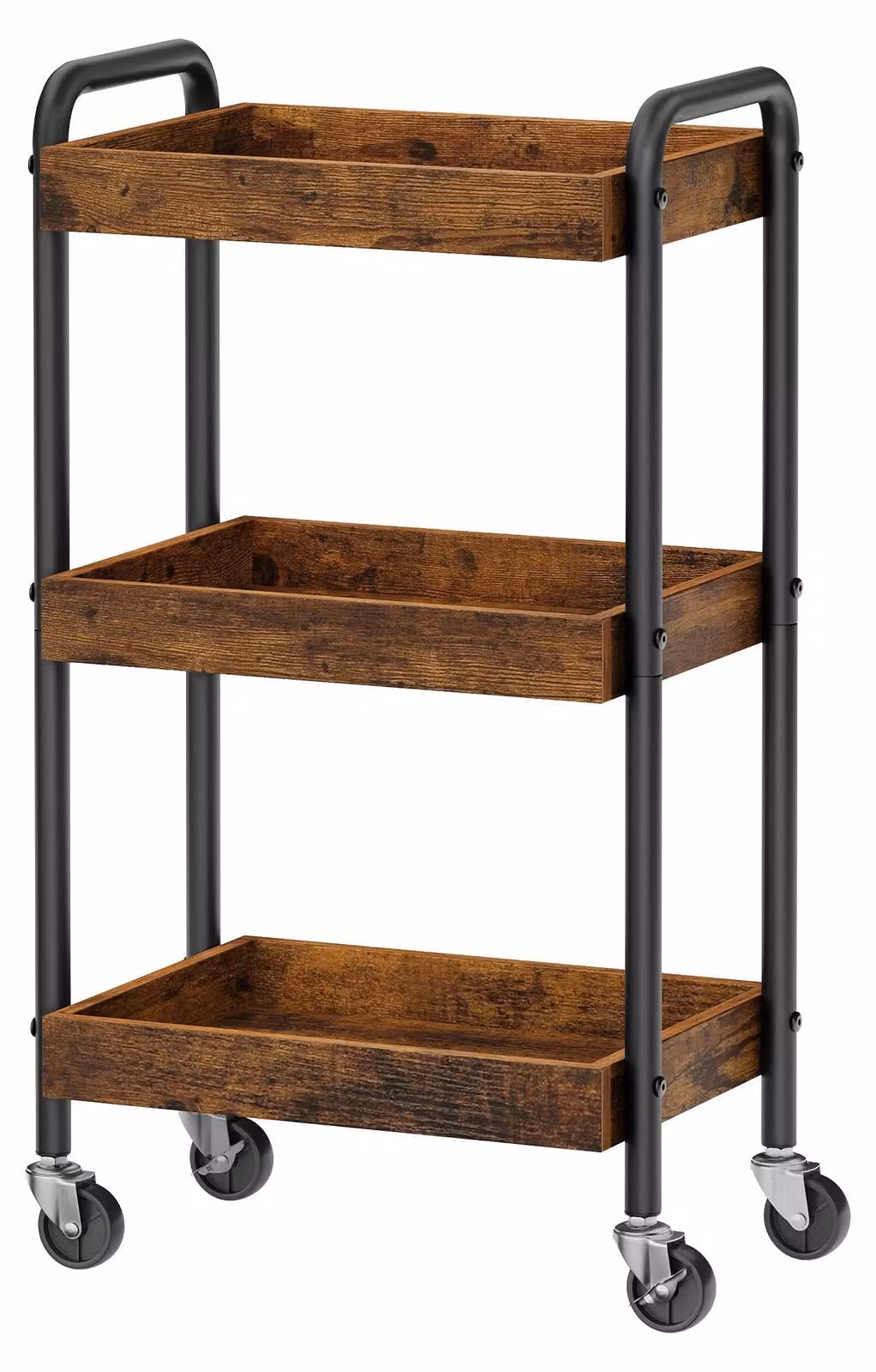 Ripiano portaoggetti su ruote, realizzato in MDF, con maniglie. Colore: marrone. Dimensioni: 41,3 x 27,5 x 73 cm