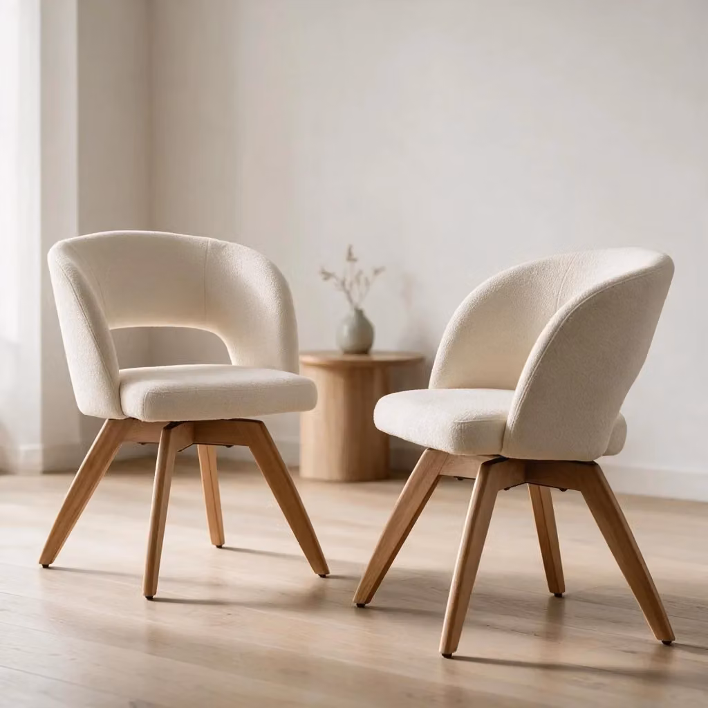 Set di 2 sedie HOLLY Happy Garden in legno di faggio e tessuto bouclé beige per cucina e sala da pranzo L/P/H: 59 x 60,5 x 79 cm – 2
