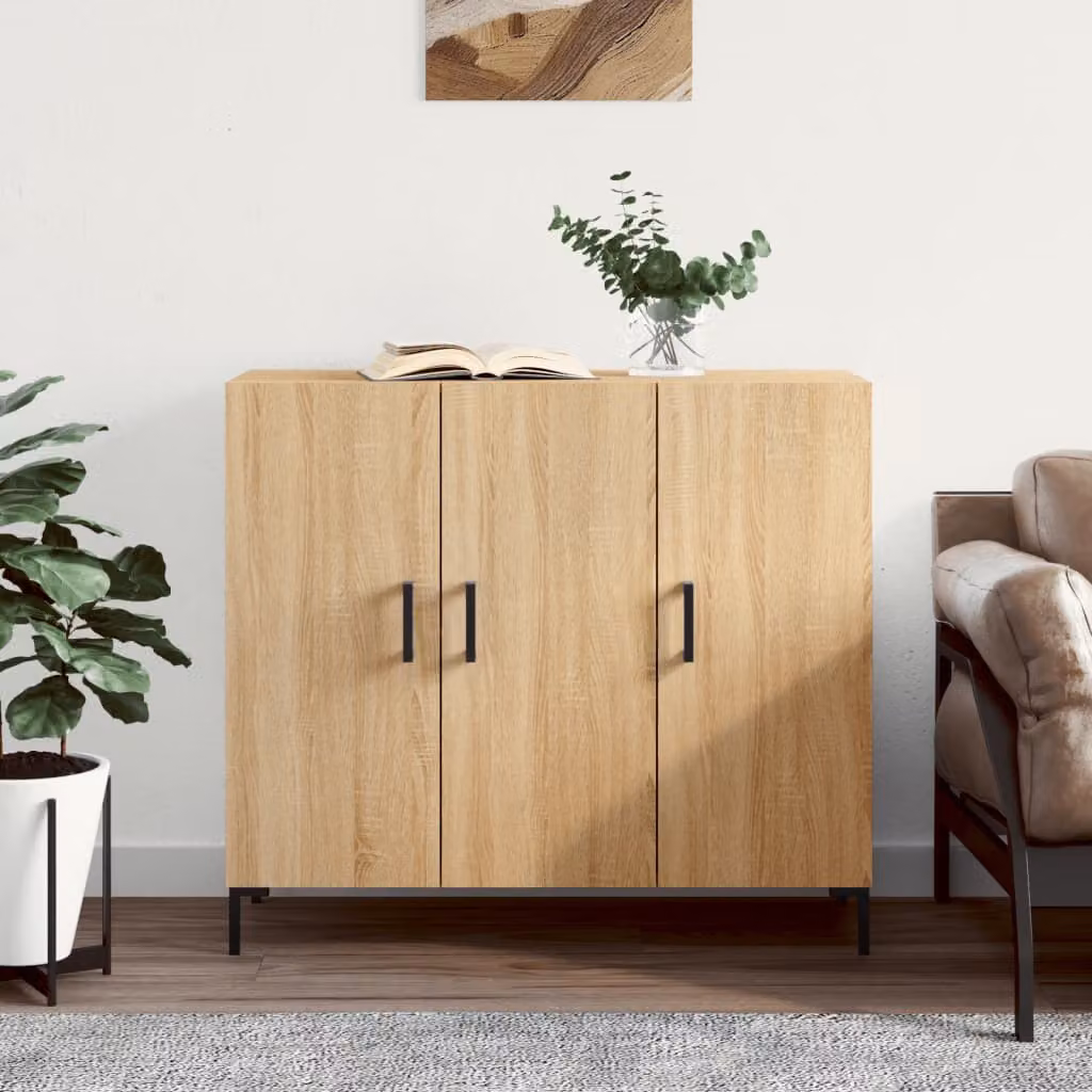 Credenza moderna vidaXL in legno multistrato color rovere sonoma, L 90 cm x P 34 cm x H 80 cm