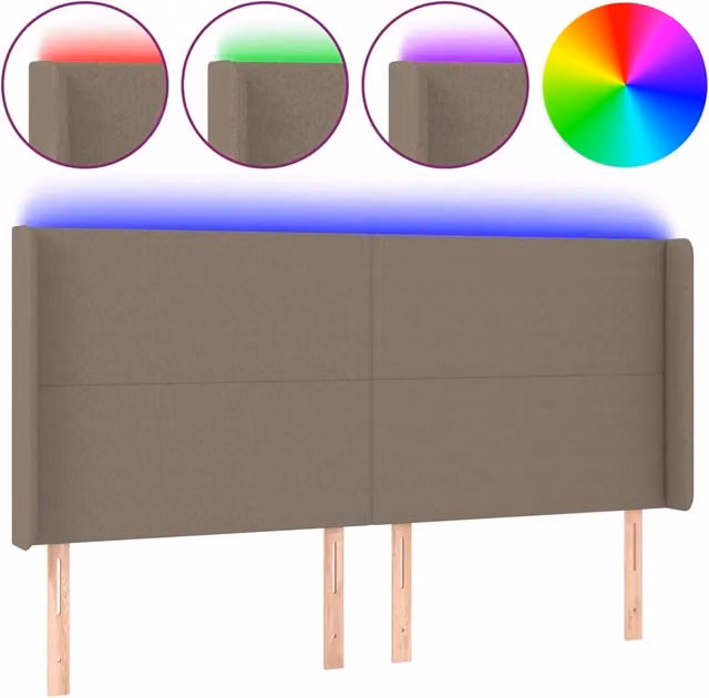 Testata con illuminazione LED e porta di ricarica USB in tessuto beige L: 203 cm, P: 16 cm, H: 118/128 cm