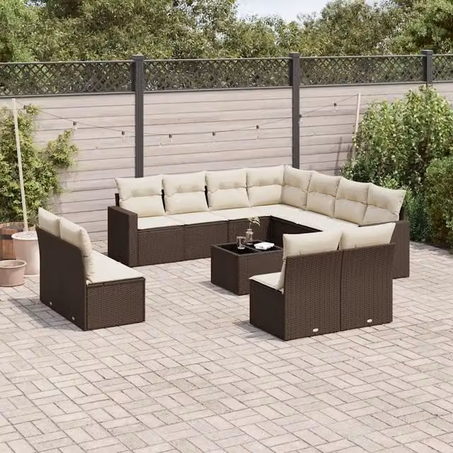 Set di divani da giardino VIDAXL in polyrattan marrone con 12 pezzi e cuscini per 12 persone – 1