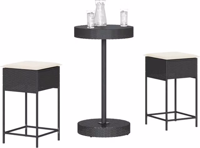 Set Bar da Giardino 3 pz con Cuscini in Polyrattan Nero 3261441