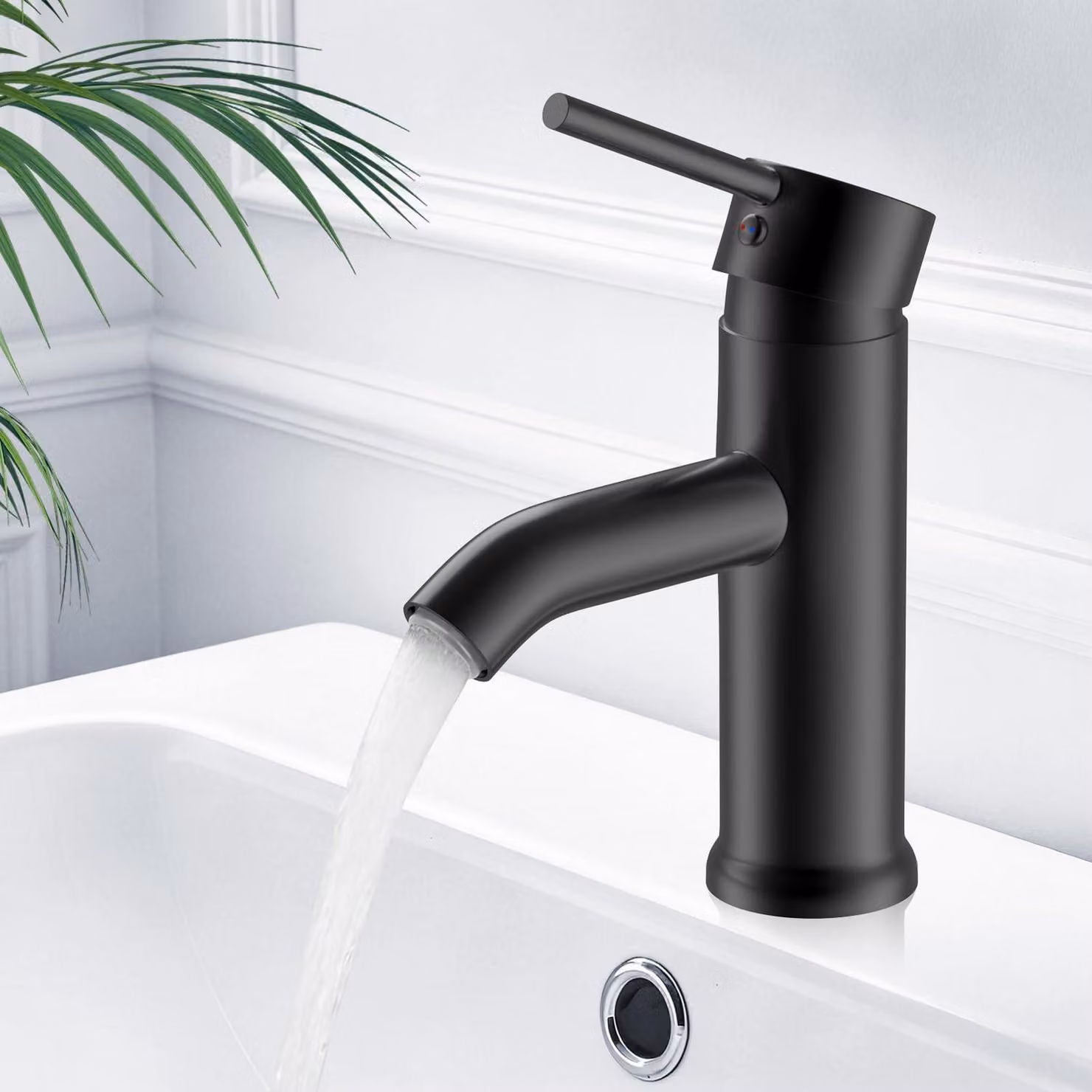 Miscelatore per lavabo, acciaio inossidabile nero, per acqua fredda/calda, attacco G3/8, con 2 tubi da 60 cm