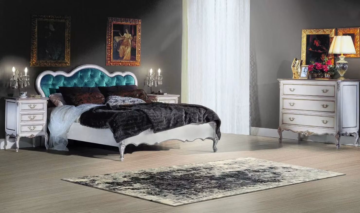 Comodino classico con 3 cassetti in stile shabby chic bianco e argento Mobili 2G L/P/H: 56 x 43 x 76 cm – 2