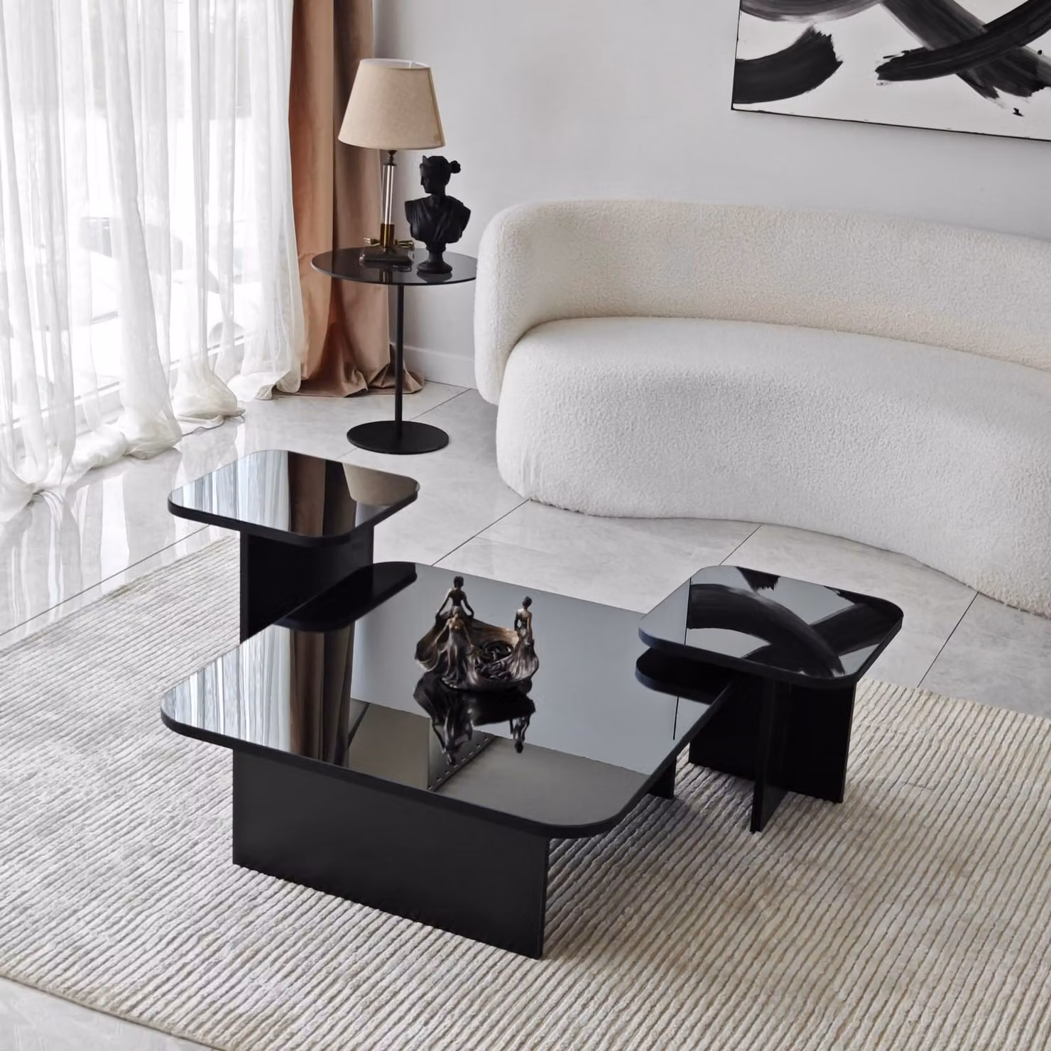 Pagliara - Tavolino da Salotto, 80x80x30h cm Nero, Effetto Lucido
