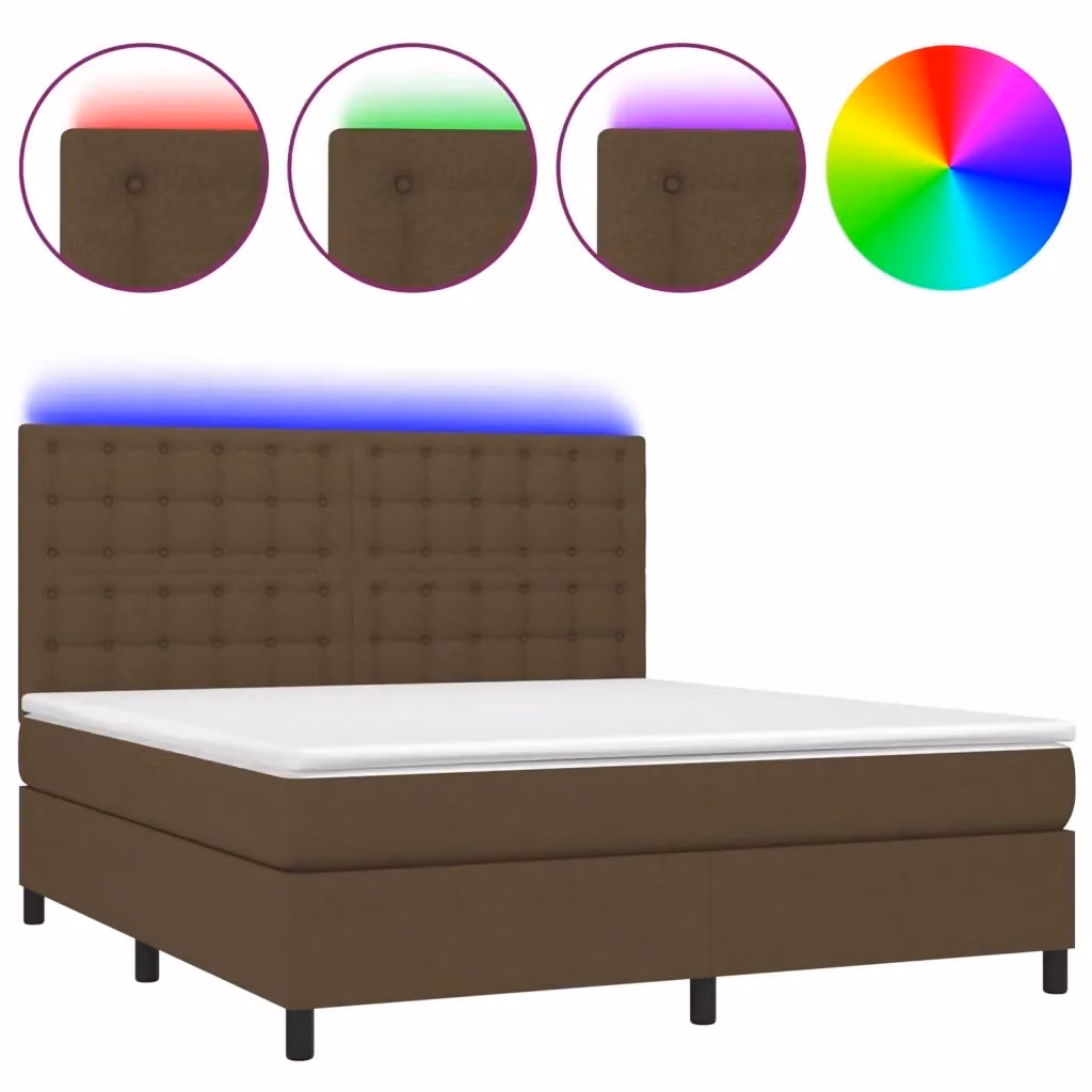 Letto Ibrido con Materasso a Molle Insacchettate e Illuminazione LED vidaXL, Marrone e Bianco, L: 160 cm, P: 200 cm, H: 128 cm – 2