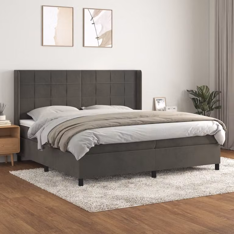 The Living Store Letto a molle con materasso grigio scuro 200x200 cm in velluto