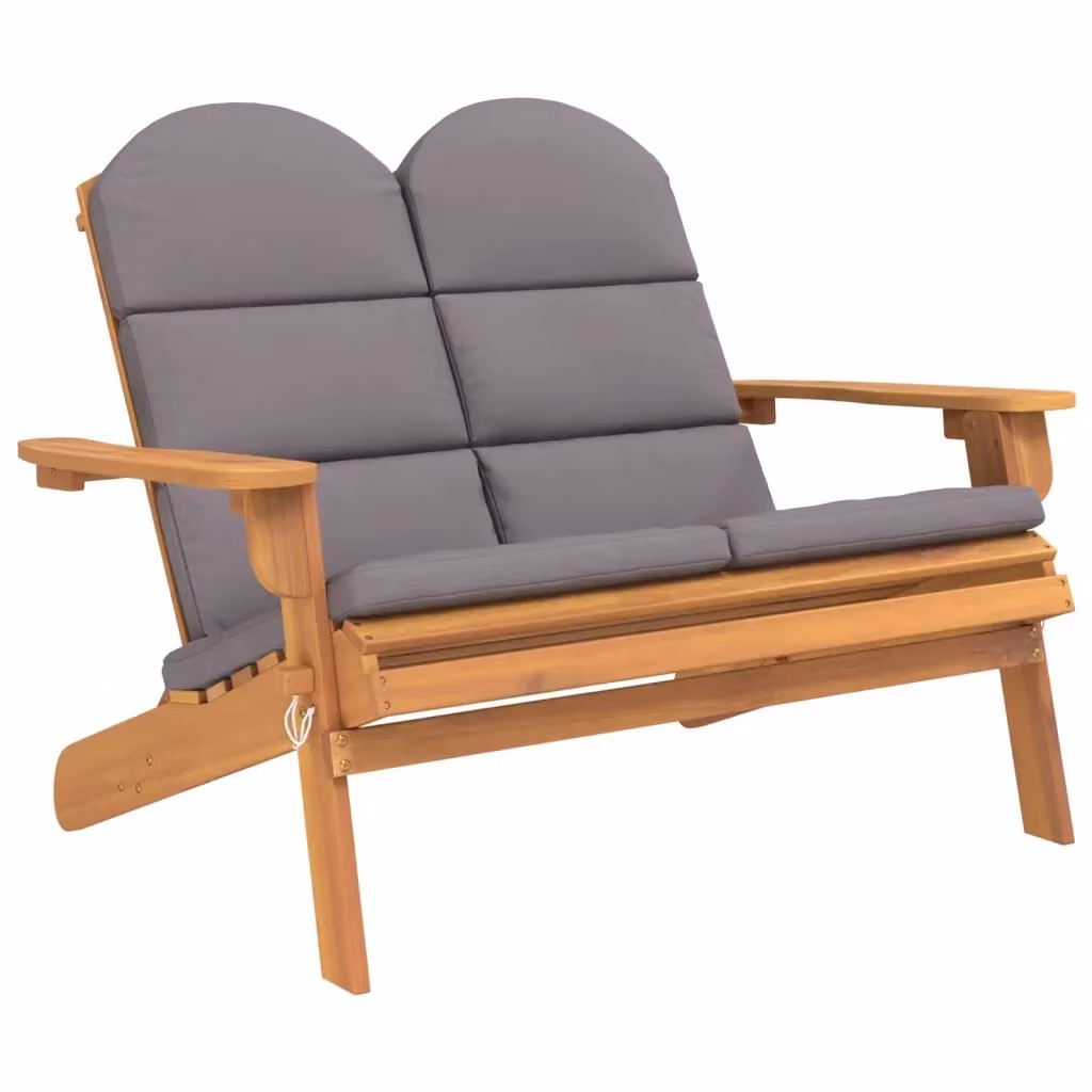 Panchina da giardino stile Adirondack vidaXL in legno di acacia massello con cuscini grigi, L: 126 cm – 2